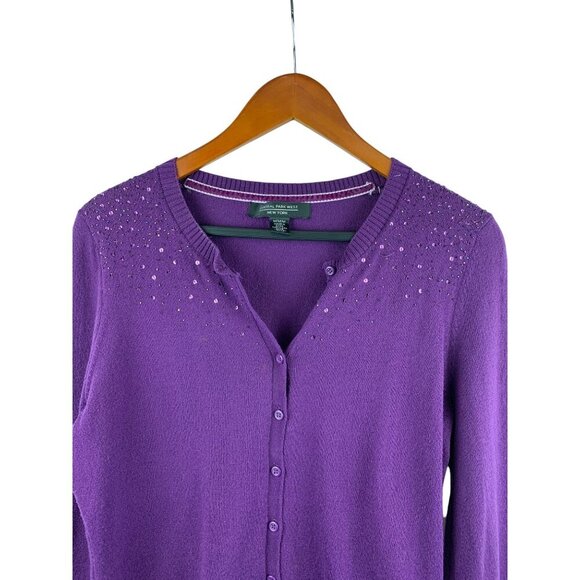 Central Park West Womens Purple Cardigan Sweater M With Sequin Detail - Picture 3 of 5